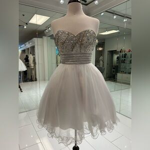 Strapless White Dress with Silver Embellishments